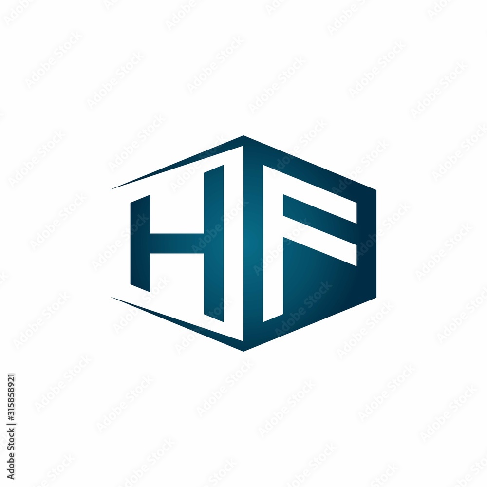 HF monogram logo with hexagon shape and negative space style ribbon design template HF monogram logo with hexagon shape and negative space style ribbon design template