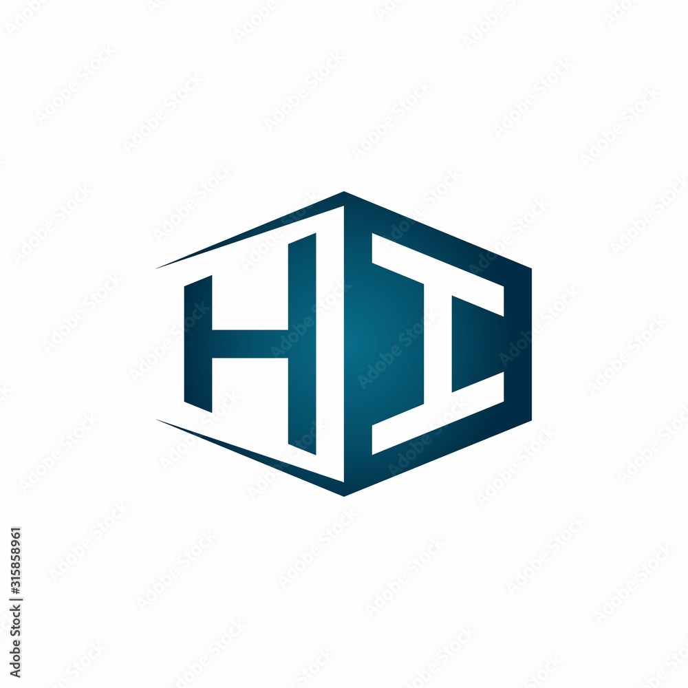 HI monogram logo with hexagon shape and negative space style ribbon design template HI monogram logo with hexagon shape and negative space style ribbon design template