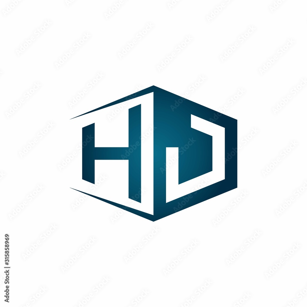 HJ monogram logo with hexagon shape and negative space style ribbon design template HJ monogram logo with hexagon shape and negative space style ribbon design template