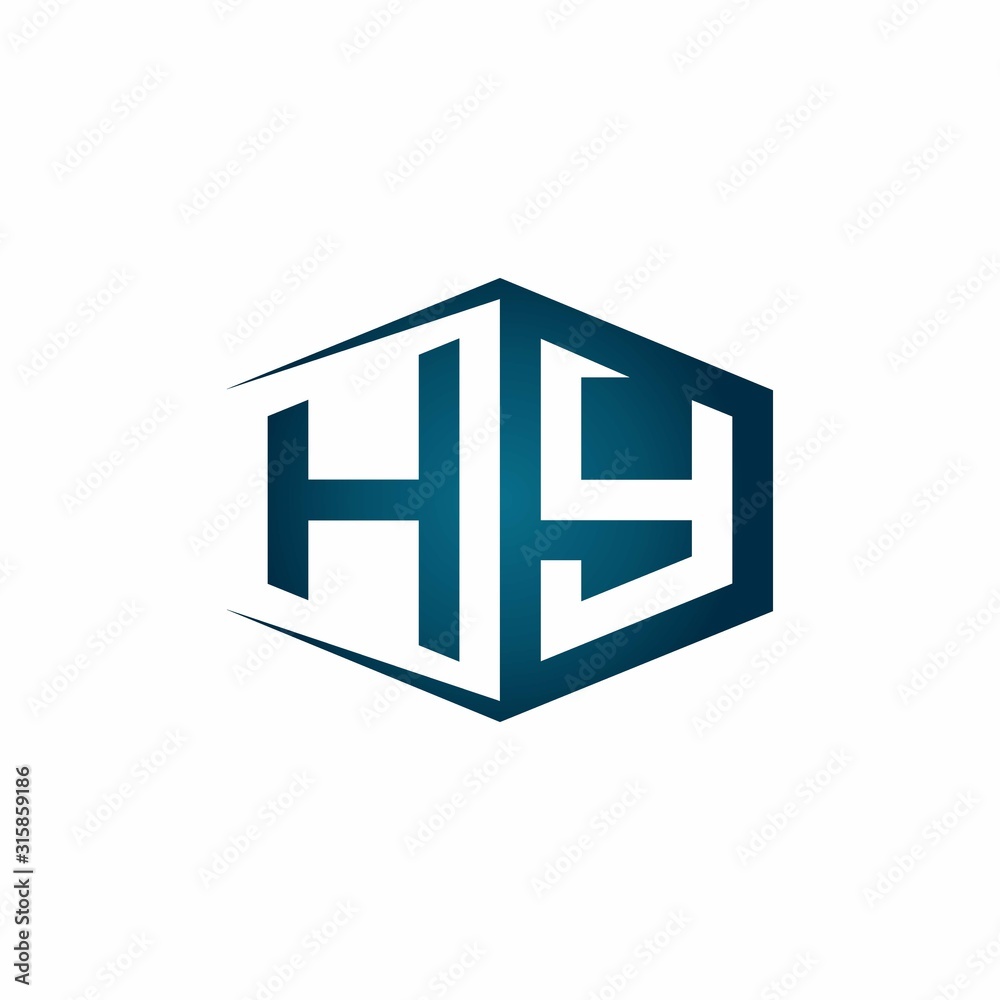 HY monogram logo with hexagon shape and negative space style ribbon design template HY monogram logo with hexagon shape and negative space style ribbon design template