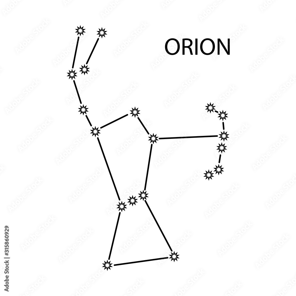 ORION constellation stars sign with titles.  Vector illustration, isolated on white background