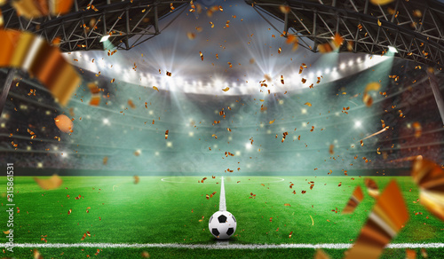 Fototapeta Naklejka Na Ścianę i Meble -  soccer game starts - Soccer ball in stadium