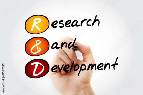 R&D - Research and Development acronym with marker, business concept background photo