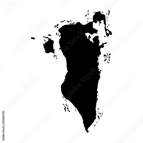 Bahrain map vector, isolated on white background. Black map template, flat earth.  Simplified, generalized world map with round corners.