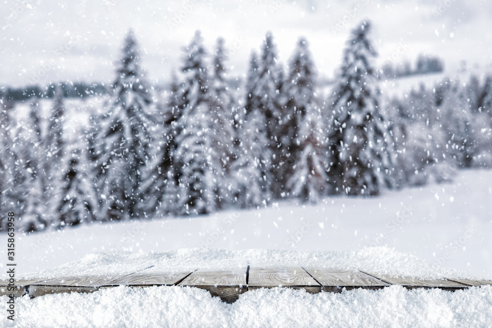 desk of free space cover of snow and winter landscape of mountains. desk of free space cover of snow and winter landscape of mountains.