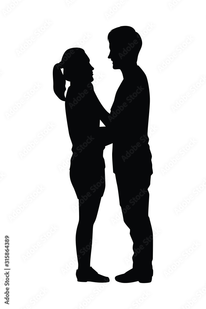 Boy and girl lovers silhouette vector on white background. Valentine people concept.