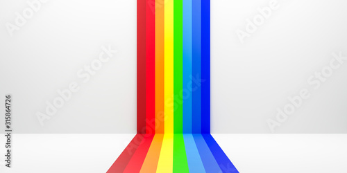 Abstract rainbow gradient multi colors of white scene background with perspective room. Summer multi colors pattern backdrops. 3D rendering. photo