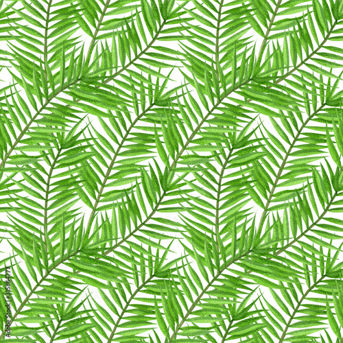 Watercolor tropical palm leaves seamless pattern. Hand Drawn seamless tropical floral pattern.
