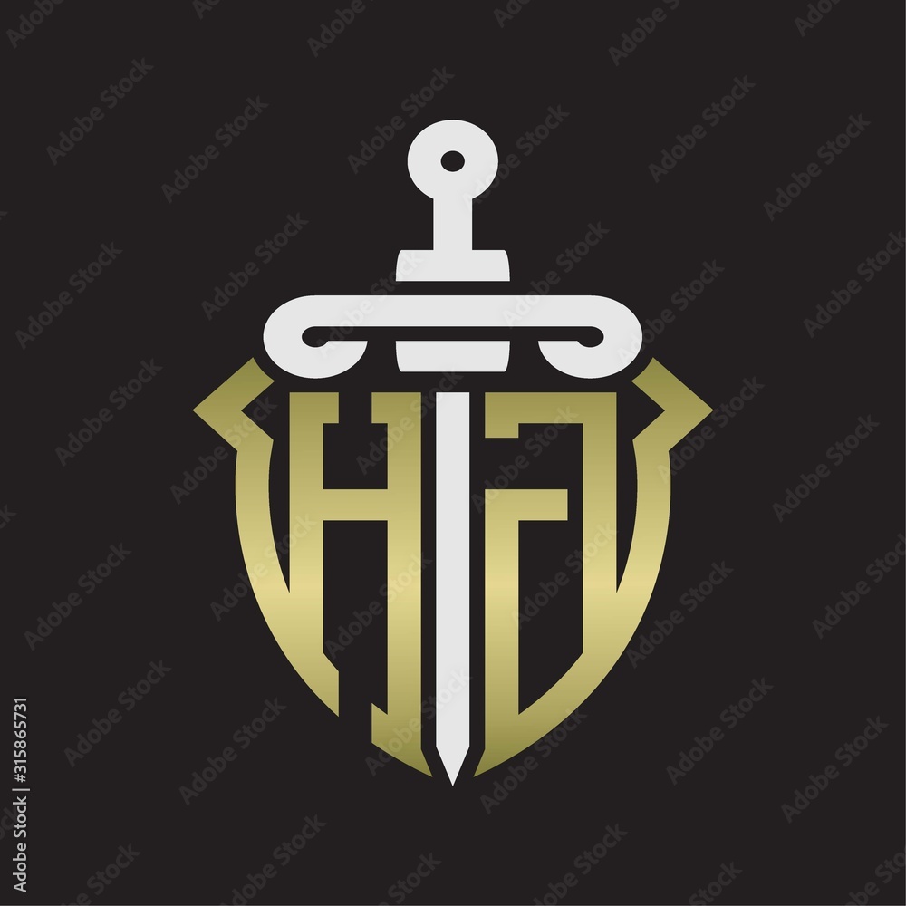HG Logo monogram with sword and shield combination isolated with gold colors HG Logo monogram with sword and shield combination isolated with gold colors