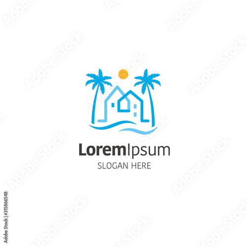 House and beach logo design template on white