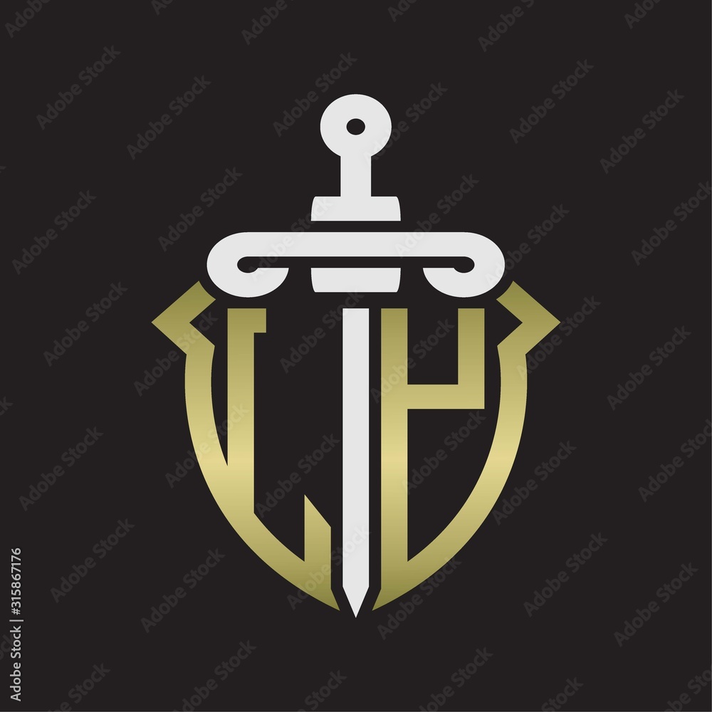 LY Logo monogram with sword and shield combination isolated with gold colors LY Logo monogram with sword and shield combination isolated with gold colors