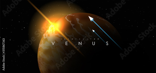 Venus, creative vector planet. Space background. Galaxy Colorful abstract futuristic illustration. Planet of solar system.