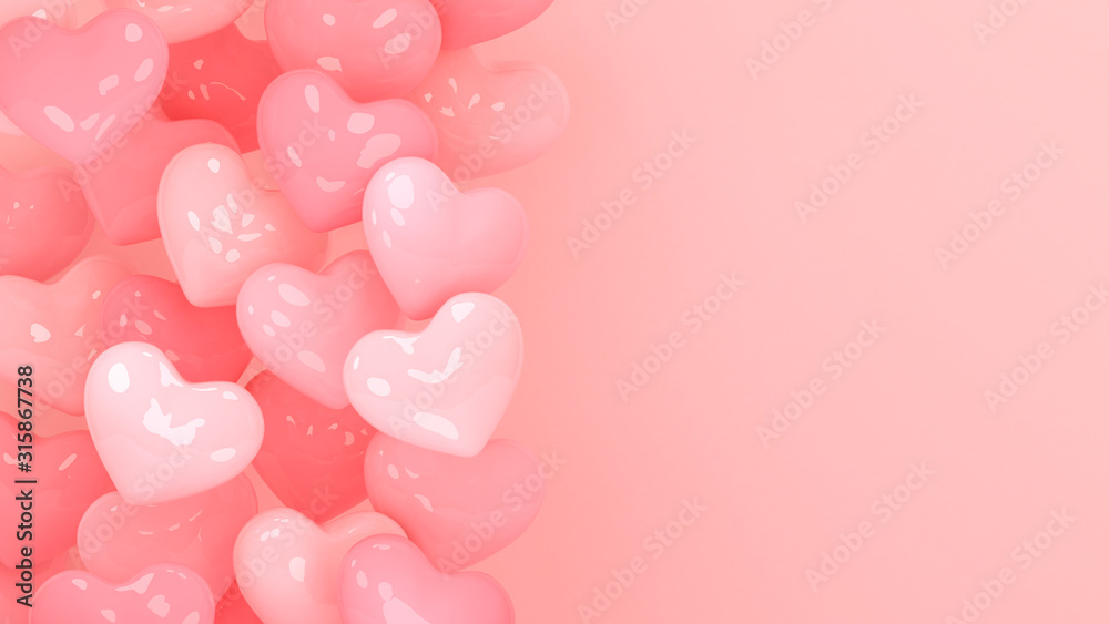Hearts background. Valentines day wallpaper. 3d illustration. Love