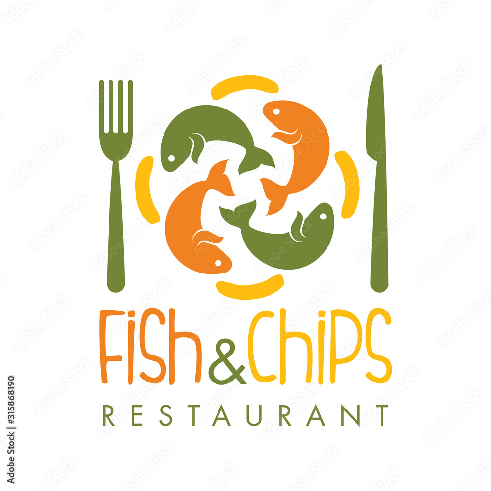 Fish & Chips Logo template. Restaurant, food service business. Stock Vector  | Adobe Stock