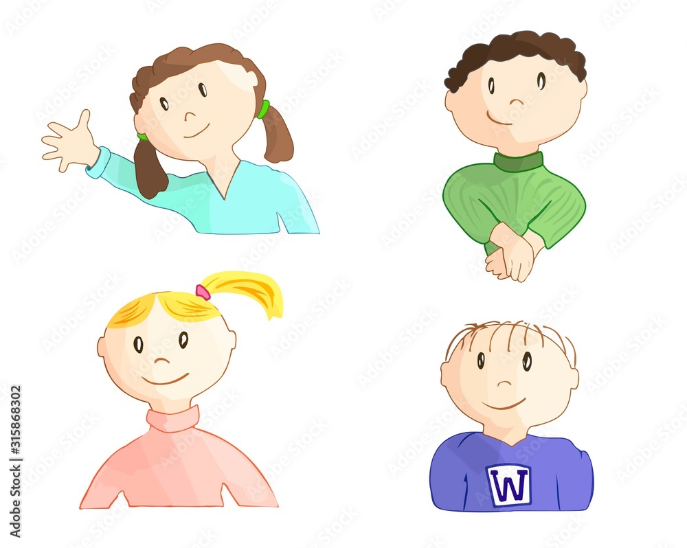 children set.boys and girls with different facial expressions. color images isolated on white. children set.boys and girls with different facial expressions. color images isolated on white.