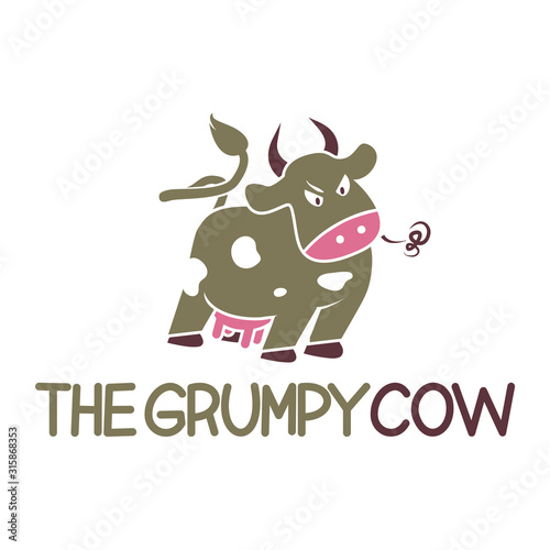 The Grumpy Cow Logo Template.An angry, grumpy and fierce cow.