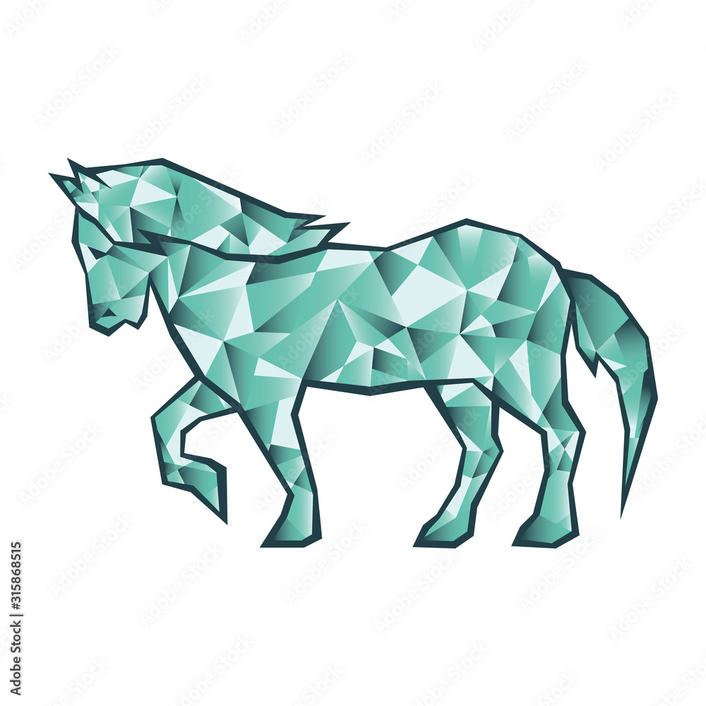 Obraz premium Icelandic Horse Logo Template. Unique logo made of blue and turquoise colors resembling ice, as a recall of the breed's name. Strong, pure breed horses ridden by Vikings.
