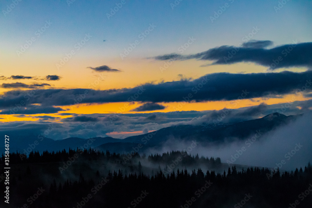 Sunset in the Carpathian mountains