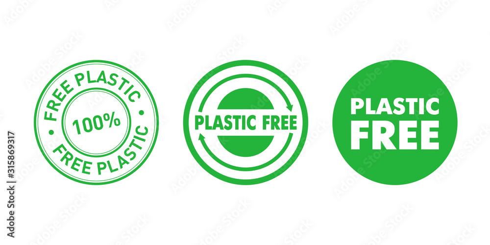 Set of plastic free green badges. Eco friendly concept design elements. Vector illustration. Set of plastic free green badges. Eco friendly concept design elements. Vector illustration.