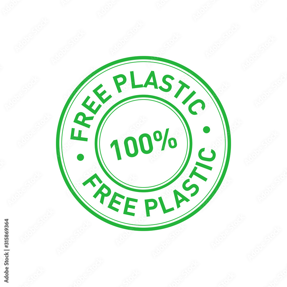 Plastic free green sticker. 100 percent free plastic certificate emblem label. Vector illustration. Plastic free green sticker. 100 percent free plastic certificate emblem label. Vector illustration.
