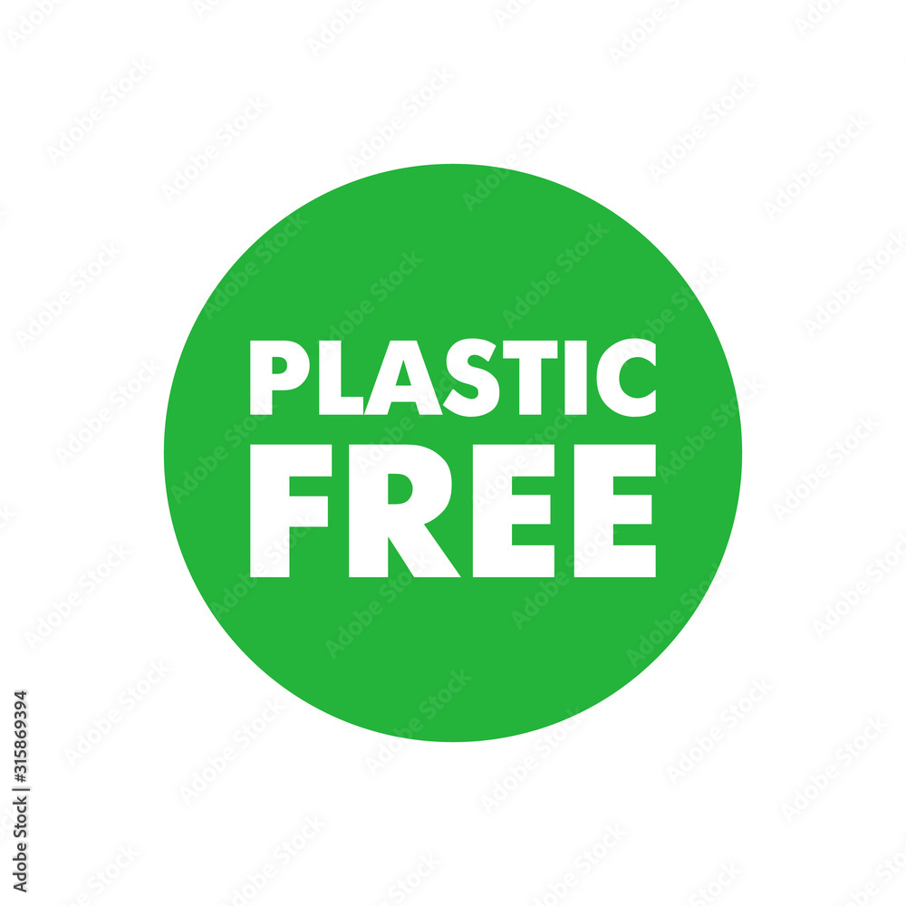 Plastic free simple green sticker. Certificate emblem label. Vector illustration. Plastic free simple green sticker. Certificate emblem label. Vector illustration.