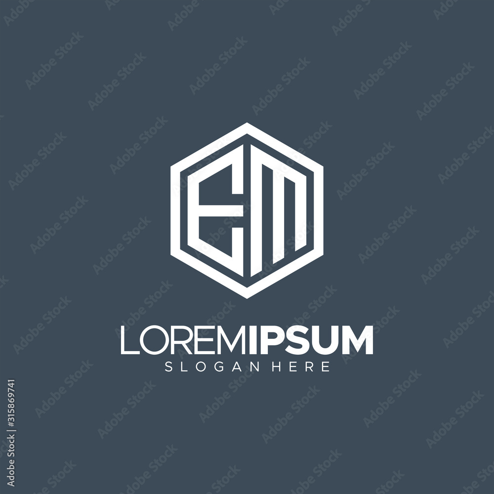 Initial EM Letter geometric letter EM logo design vector. Hexagon Polygon logo concept for business company Initial EM Letter geometric letter EM logo design vector. Hexagon Polygon logo concept for business company