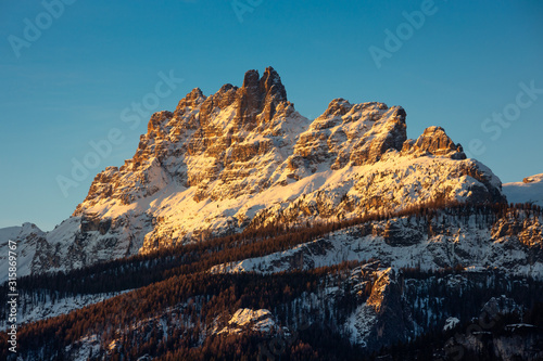 The Croda da Lago mount at sunrise, in Cortina d'Ampezzo, Italy