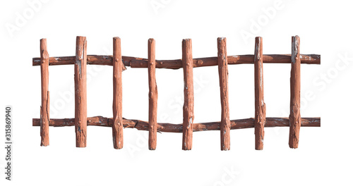 Canvastavla Timber fence or decorative wooden fence isolated on white background