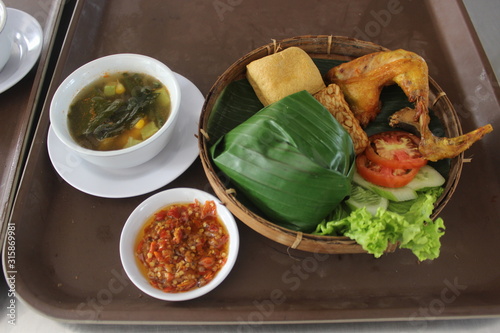 Nasi timbel, the original food of Sundanese, Indonesian photo