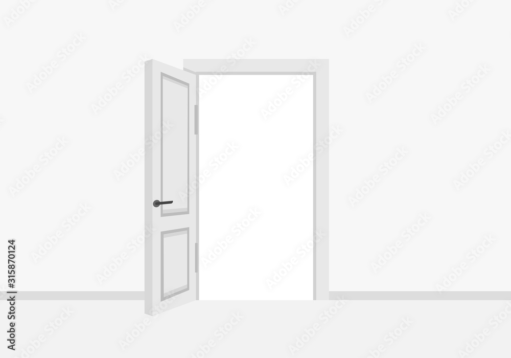Open white door. Vector illustration. Open white door. Vector illustration.