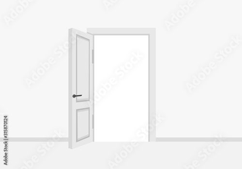 Open white door. Vector illustration.