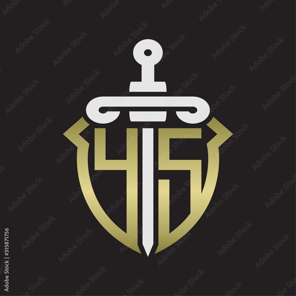 YS Logo monogram with sword and shield combination isolated with gold colors YS Logo monogram with sword and shield combination isolated with gold colors
