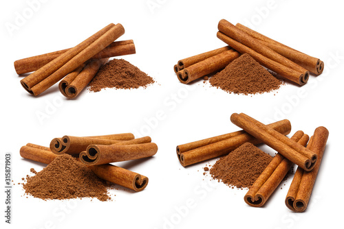 Collection of cinnamon sticks, isolated on white background