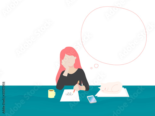 woman sitting at a table alone and thinking