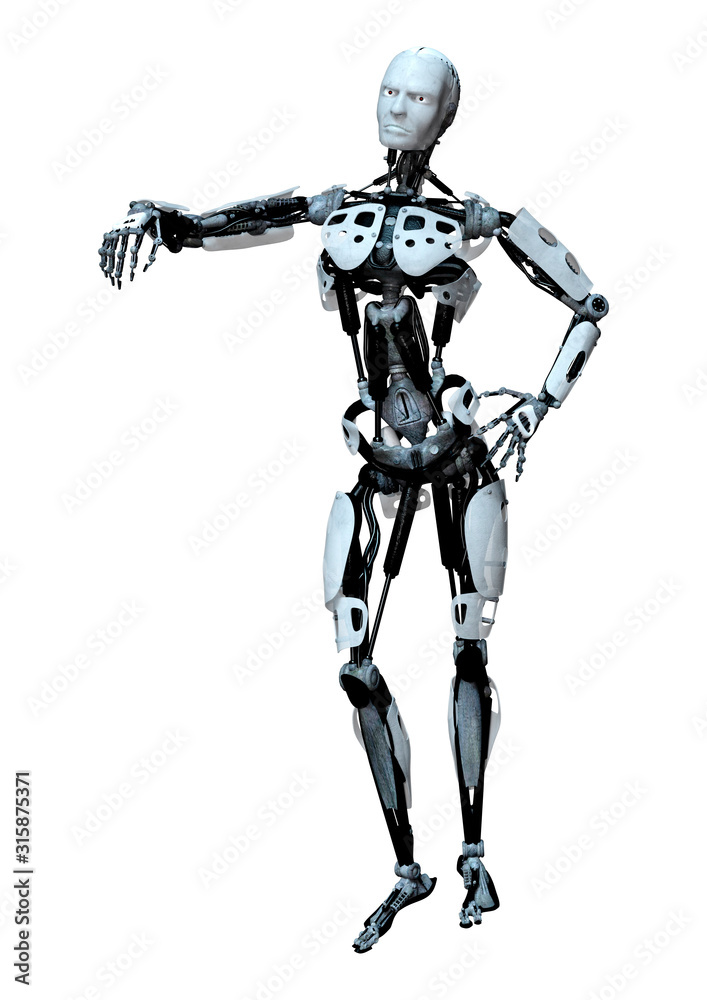 3D Rendering Male Robot on White