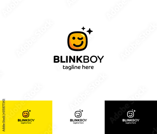 Emoji Blink Boy Logo.  Blink boy logo is positive emoji with squared head;)