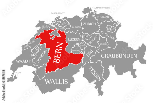 Bern red highlighted in map of Switzerland