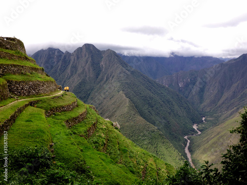Canvas-taulu Porters wind along the Inca Trail en route to Machu Pichu
