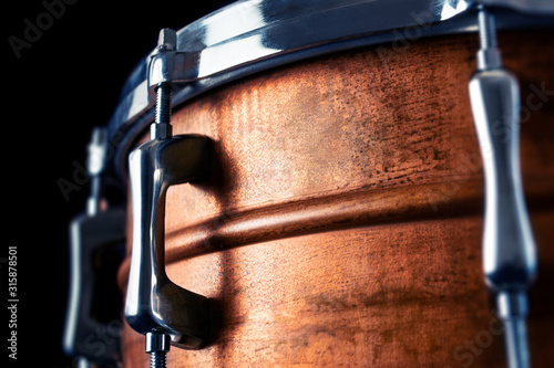 Canvas Print Close-up Drum set in a black background.