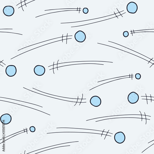 Vector winter pattern in blue. Simple doodle snowball fight made into repeat. Great for background, wallpaper, wrapping paper, packaging, fashion.