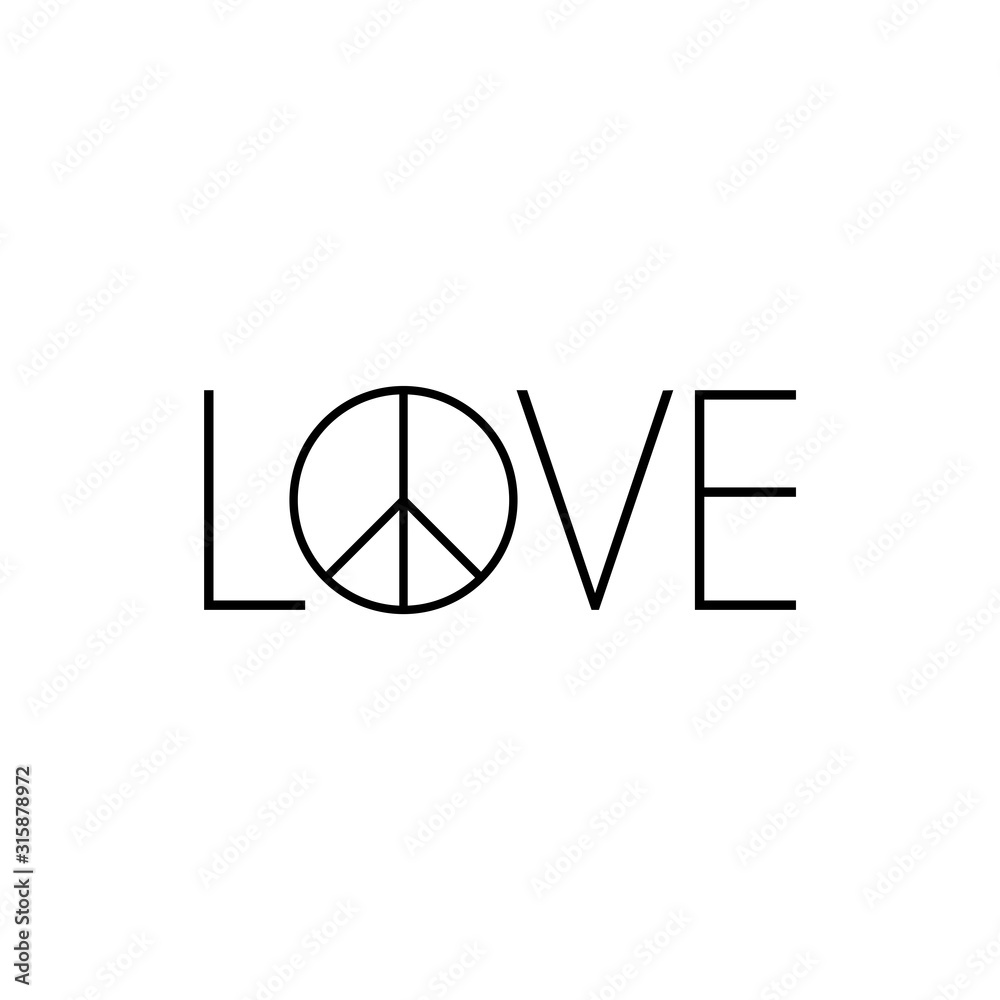 Love text with peace symbol vector illustration. Love text with peace symbol vector illustration.