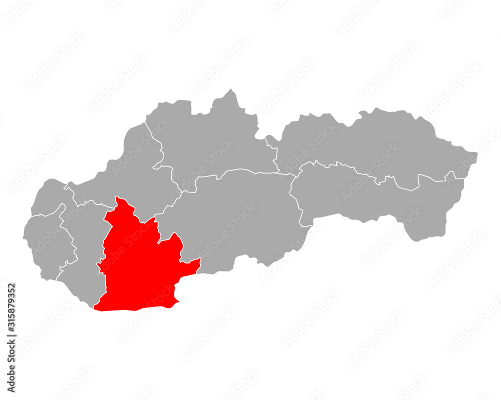 Karte von Nitriansky kraj  in Slowakei