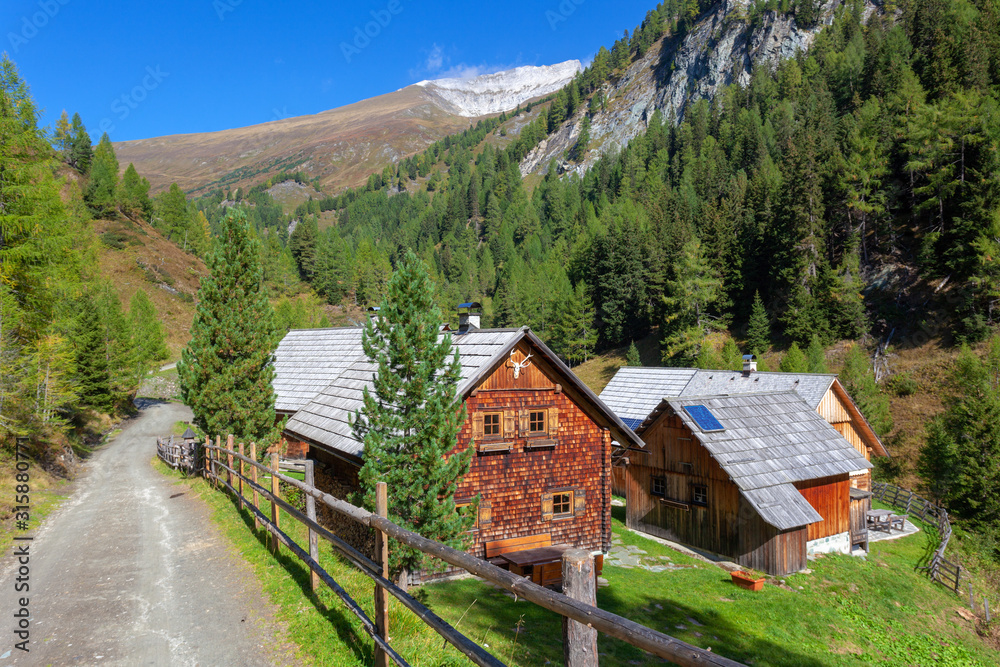 Traditional wooden house in Austrian Alps