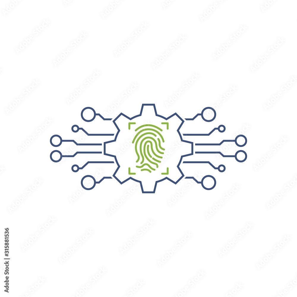 Fingerprint. Processing personal data by an electronic system. Vector linear icon isolated on white background. Fingerprint. Processing personal data by an electronic system. Vector linear icon isolated on white background.