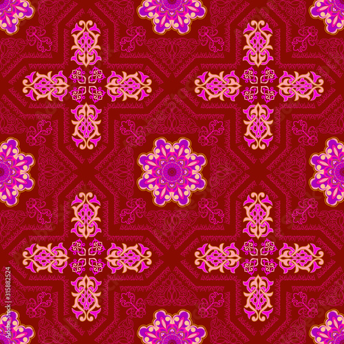    Seamless combination of mandala and paisley with oriental ornamen