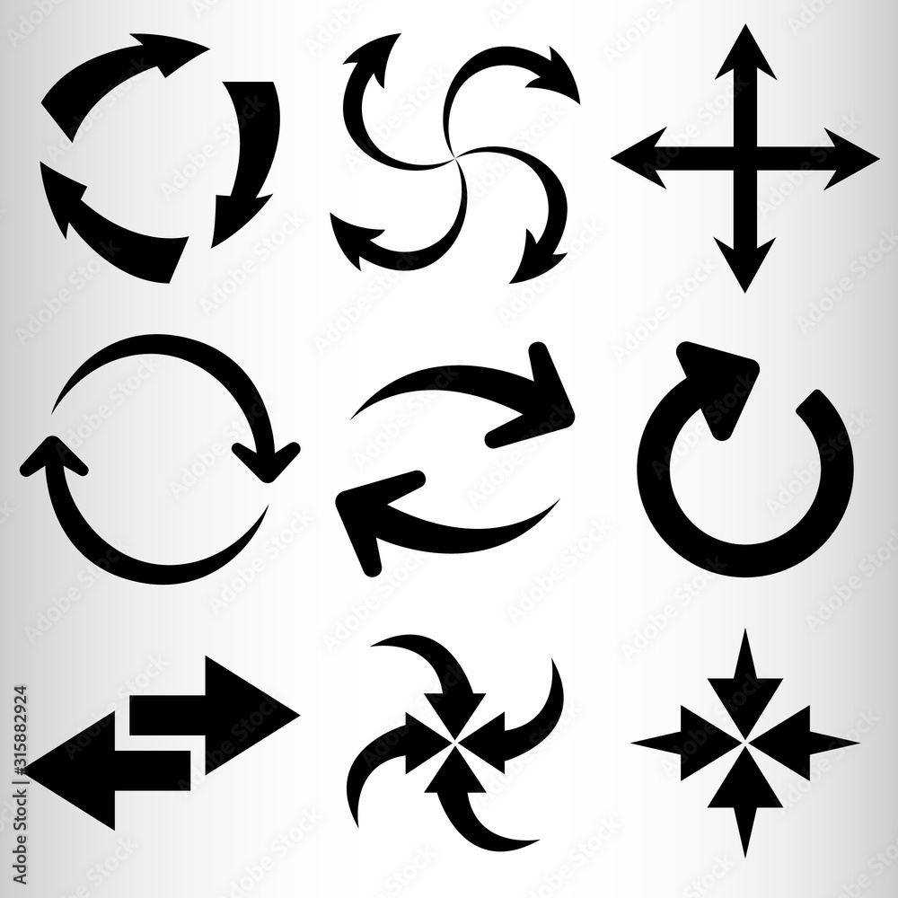 Set of black arrows. Nine different arrows for illustrations and websites. Set of black arrows. Nine different arrows for illustrations and websites.
