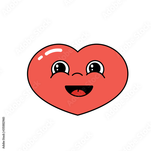 Cheerful laughing cartoon heart on a white background. Sticker design, icon for valentines day.