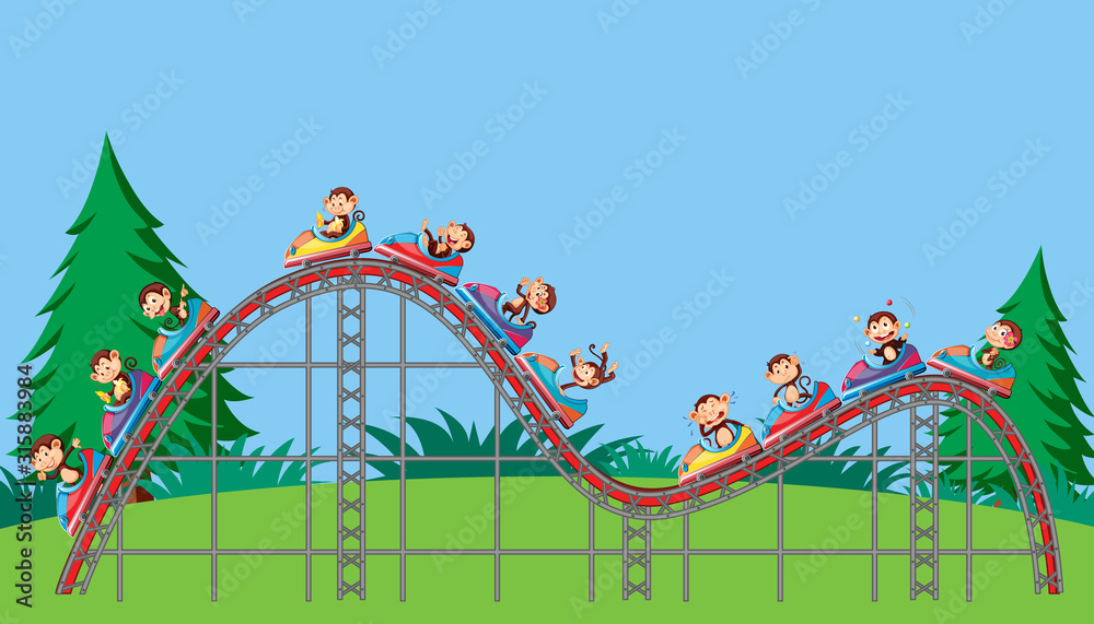 Scene with roller coaster ride in the park Scene with roller coaster ride in the park