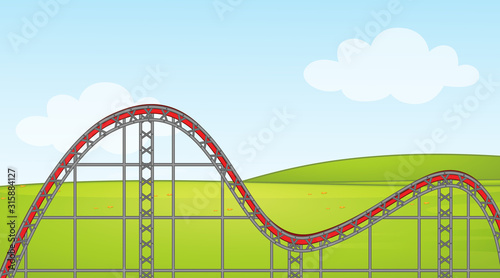 Background scene with empty roller coaster track in the park
