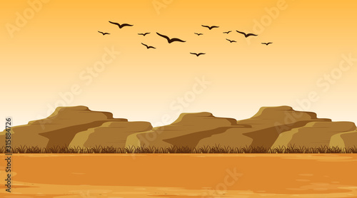 Background scene with dry land and hills